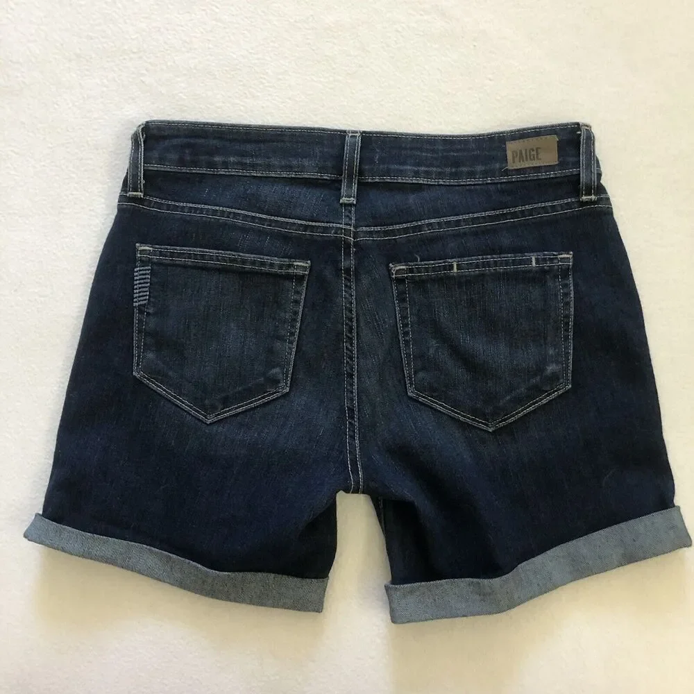 Paige Grant Bennett Mid Rise Med Wash Stretch Denim Blue Jeans Cuffed Shorts 24